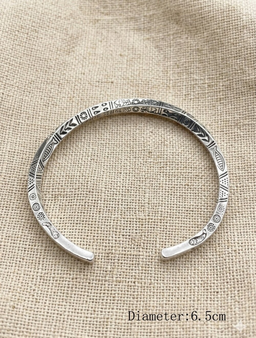 Engraved Silver Tone Tribal Cuff Bracelet Adjustable Unisex - Picture 3 of 4